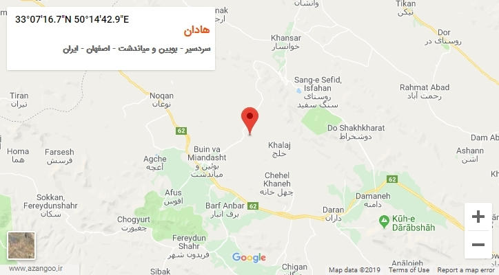 روستای هادان بر روی نقشه