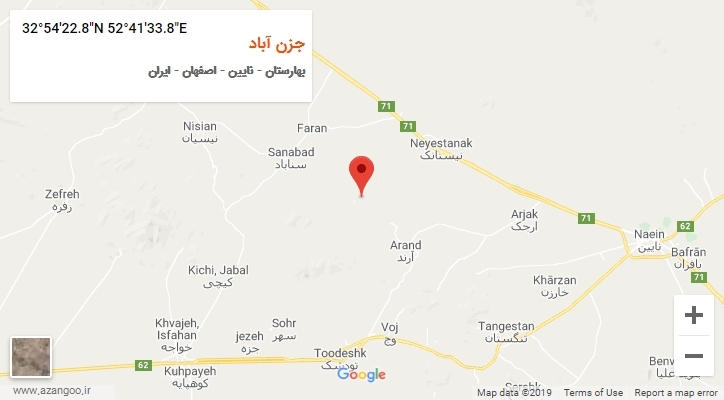 روستای جزن آباد بر روی نقشه