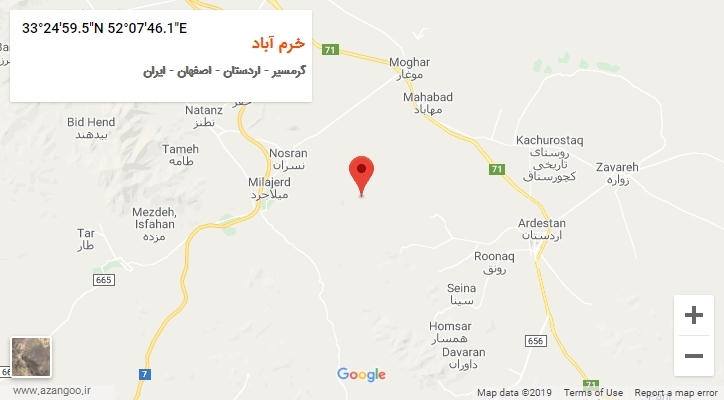 روستای خرم آباد بر روی نقشه