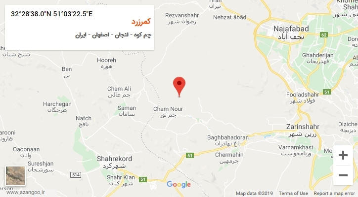 روستای کمرزرد بر روی نقشه