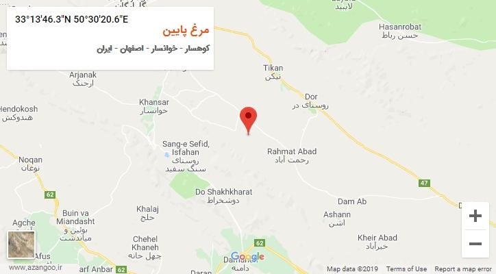 روستای مرغ پایین بر روی نقشه