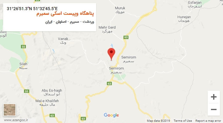 روستای پناهگاه وپیست اسکی سمیرم بر روی نقشه