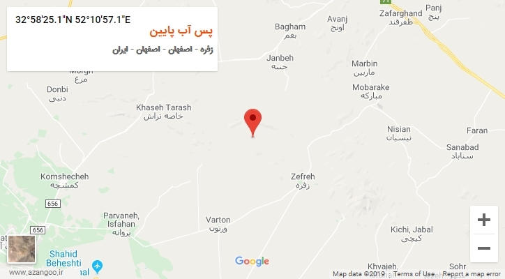 روستای پس آب پایین بر روی نقشه