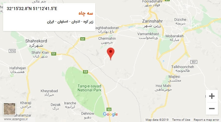 روستای سه چاه بر روی نقشه