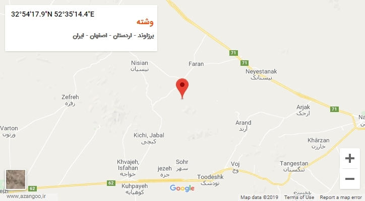 روستای وشته بر روی نقشه