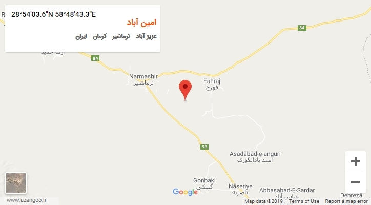 روستای امین آباد بر روی نقشه