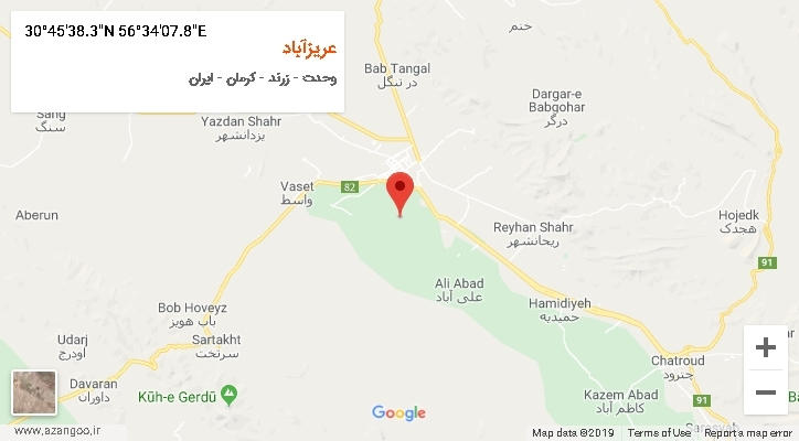 روستای عریزآباد بر روی نقشه