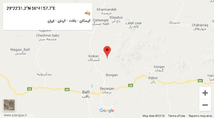 روستای بنه بر روی نقشه