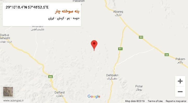 روستای بنه سوخته چار بر روی نقشه