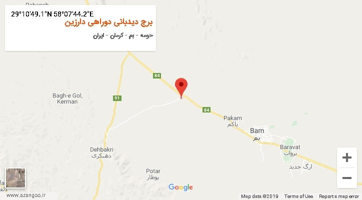 روستای برج دیدبانی دوراهی دارزین بر روی نقشه