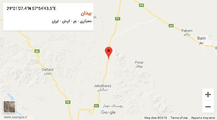 روستای بیدان بر روی نقشه