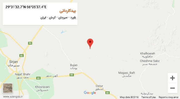روستای بیدکاردانی بر روی نقشه