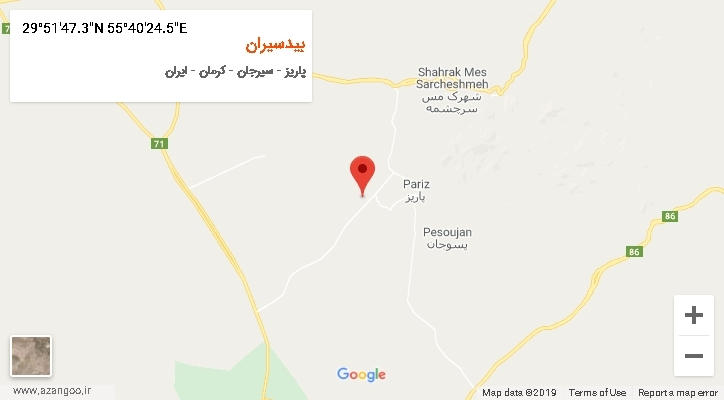 روستای بیدسیران بر روی نقشه