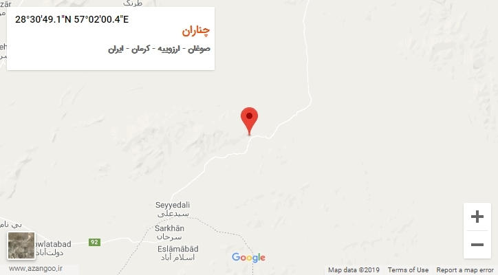 روستای چناران بر روی نقشه