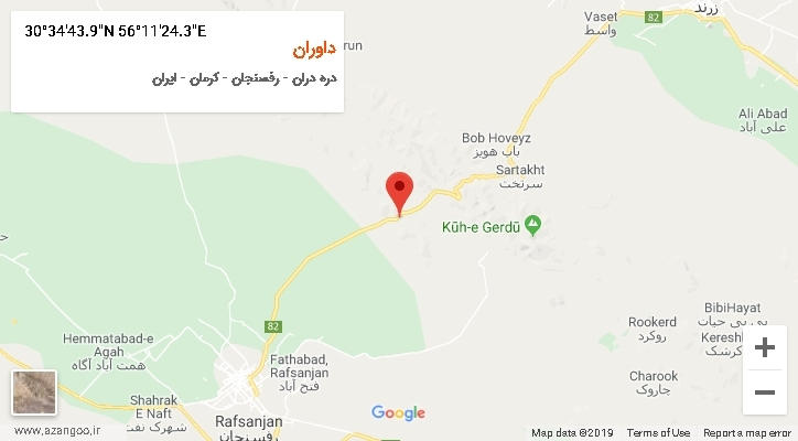 روستای داوران بر روی نقشه