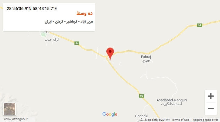 روستای ده وسط بر روی نقشه