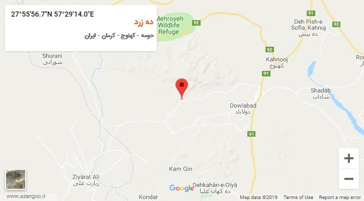 روستای ده زرد بر روی نقشه