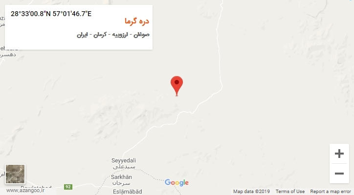 روستای دره گرما بر روی نقشه