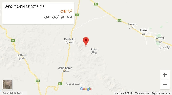 روستای دره پهن بر روی نقشه