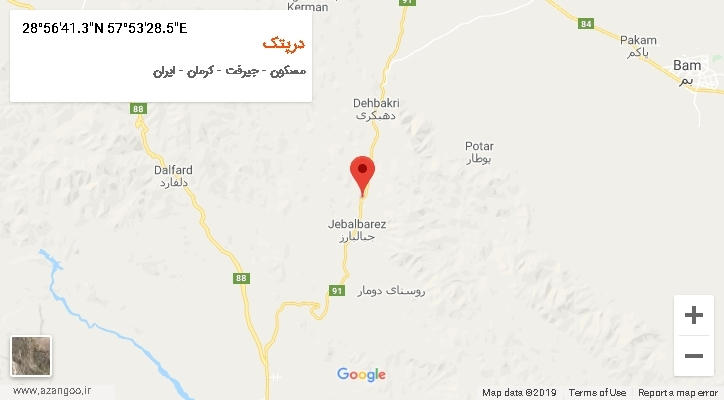 روستای درپتک بر روی نقشه