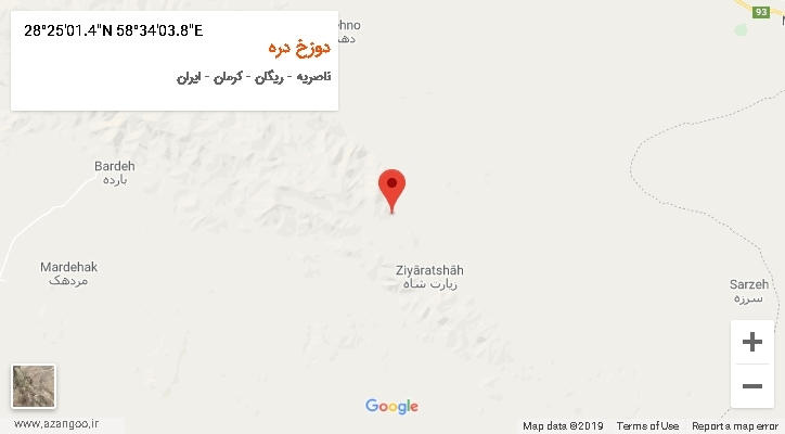 روستای دوزخ دره بر روی نقشه