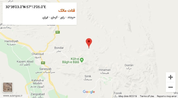 روستای قنات مالک بر روی نقشه