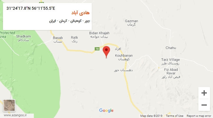 روستای هادی آباد بر روی نقشه