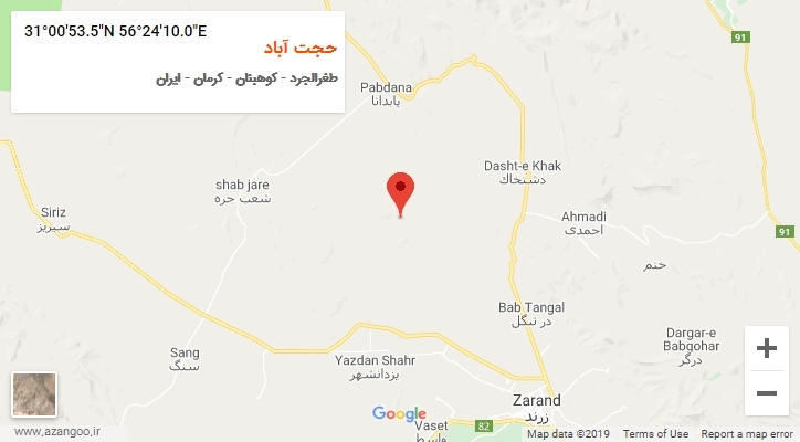 روستای حجت آباد بر روی نقشه