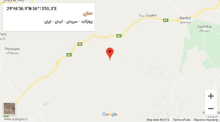 روستای حنان بر روی نقشه