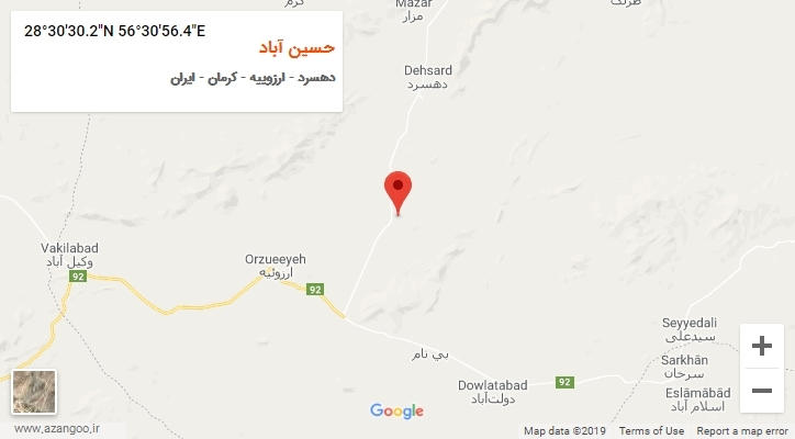 روستای حسین آباد بر روی نقشه