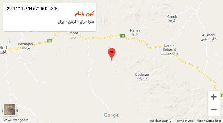 روستای کهن بادام بر روی نقشه