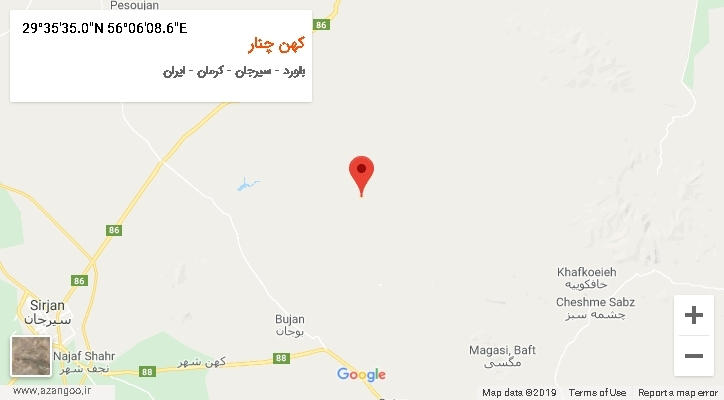 روستای کهن چنار بر روی نقشه