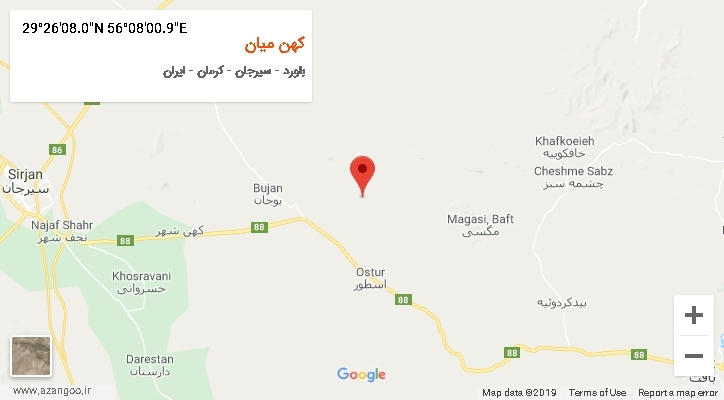 روستای کهن میان بر روی نقشه