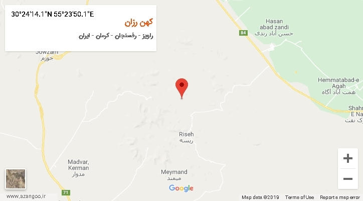روستای کهن رزان بر روی نقشه