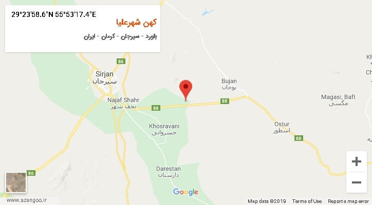 روستای کهن شهرعلیا بر روی نقشه