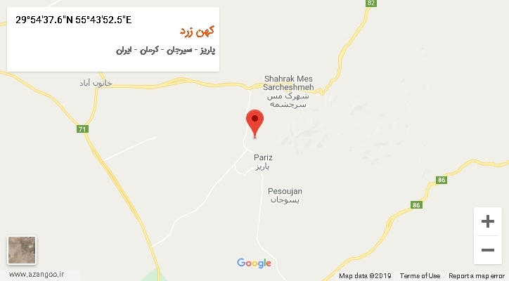 روستای کهن زرد بر روی نقشه