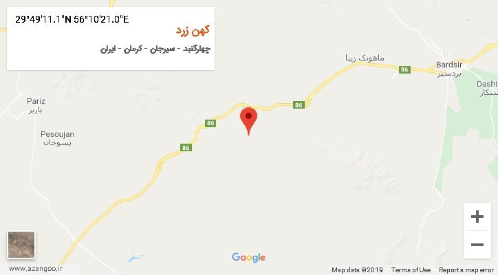 روستای کهن زرد بر روی نقشه