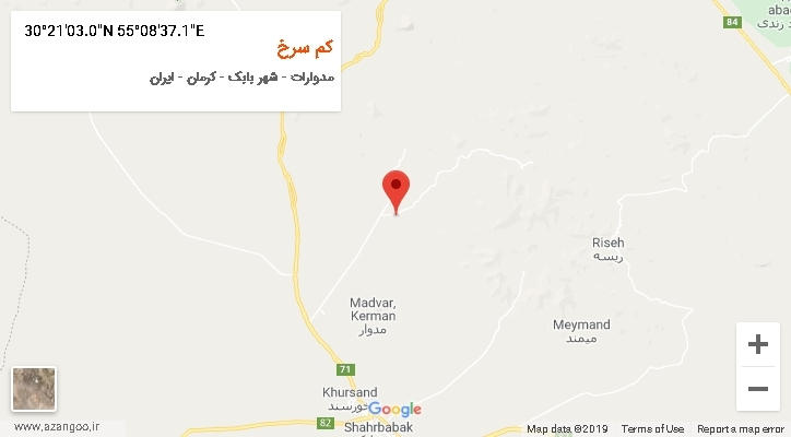 روستای کم سرخ بر روی نقشه