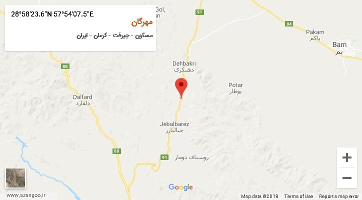 روستای مهرگان بر روی نقشه