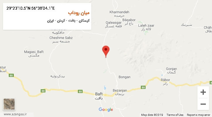 روستای میان روداب بر روی نقشه