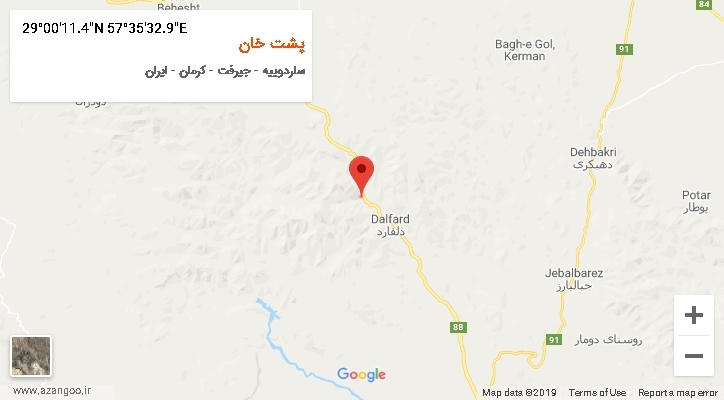 روستای پشت خان بر روی نقشه