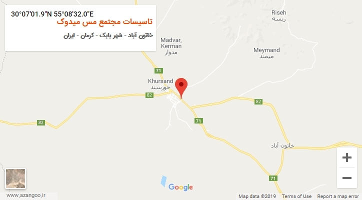 روستای تاسیسات مجتمع مس میدوک بر روی نقشه