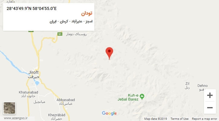 روستای تودان بر روی نقشه