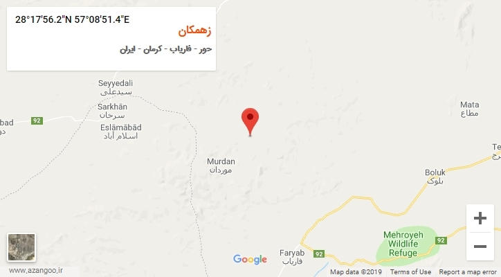 روستای زهمکان بر روی نقشه