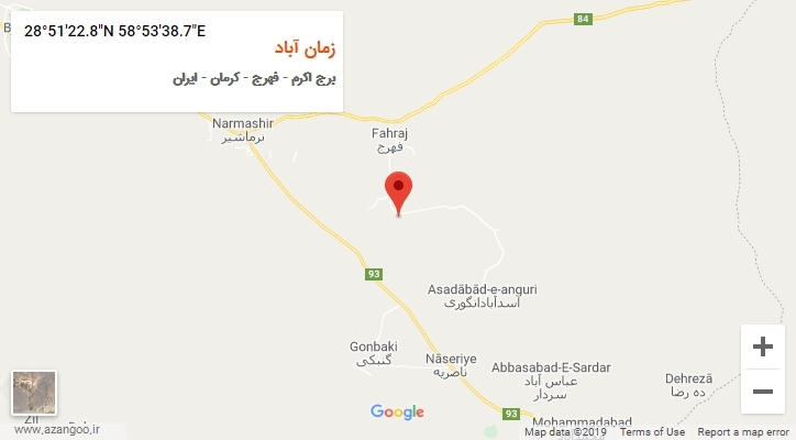 روستای زمان آباد بر روی نقشه