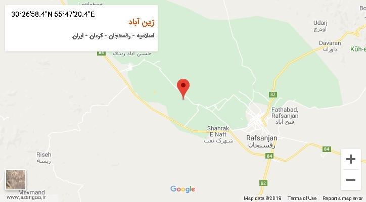 روستای زین آباد بر روی نقشه