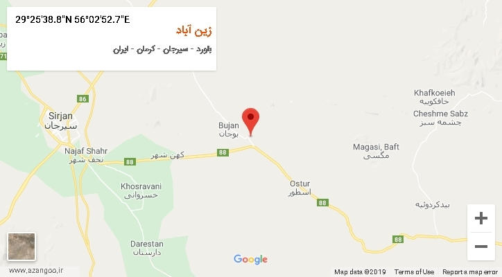 روستای زین آباد بر روی نقشه