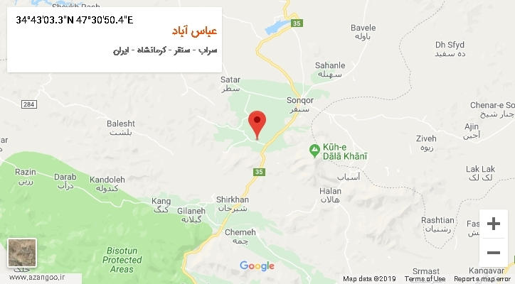 روستای عباس آباد بر روی نقشه