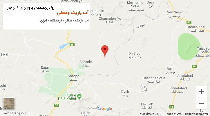 روستای آب باریک وسطی بر روی نقشه