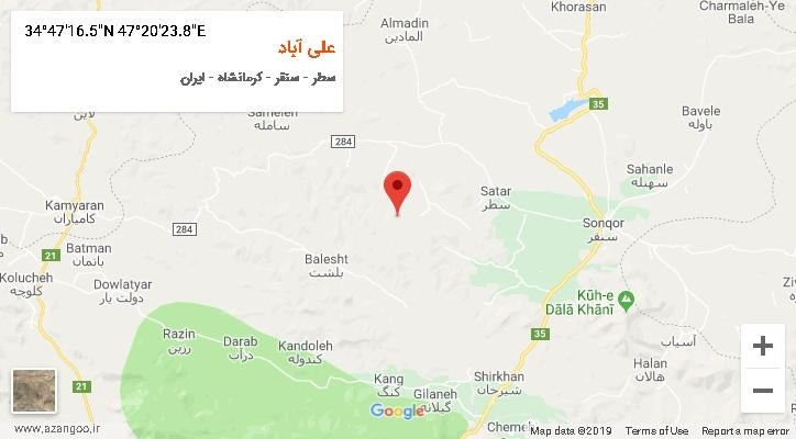روستای علی آباد بر روی نقشه
